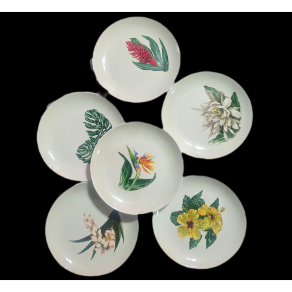 Santa Anita Ware Flowers of Hawaii Salad Plates Set of 6 Tropical Floral 8"